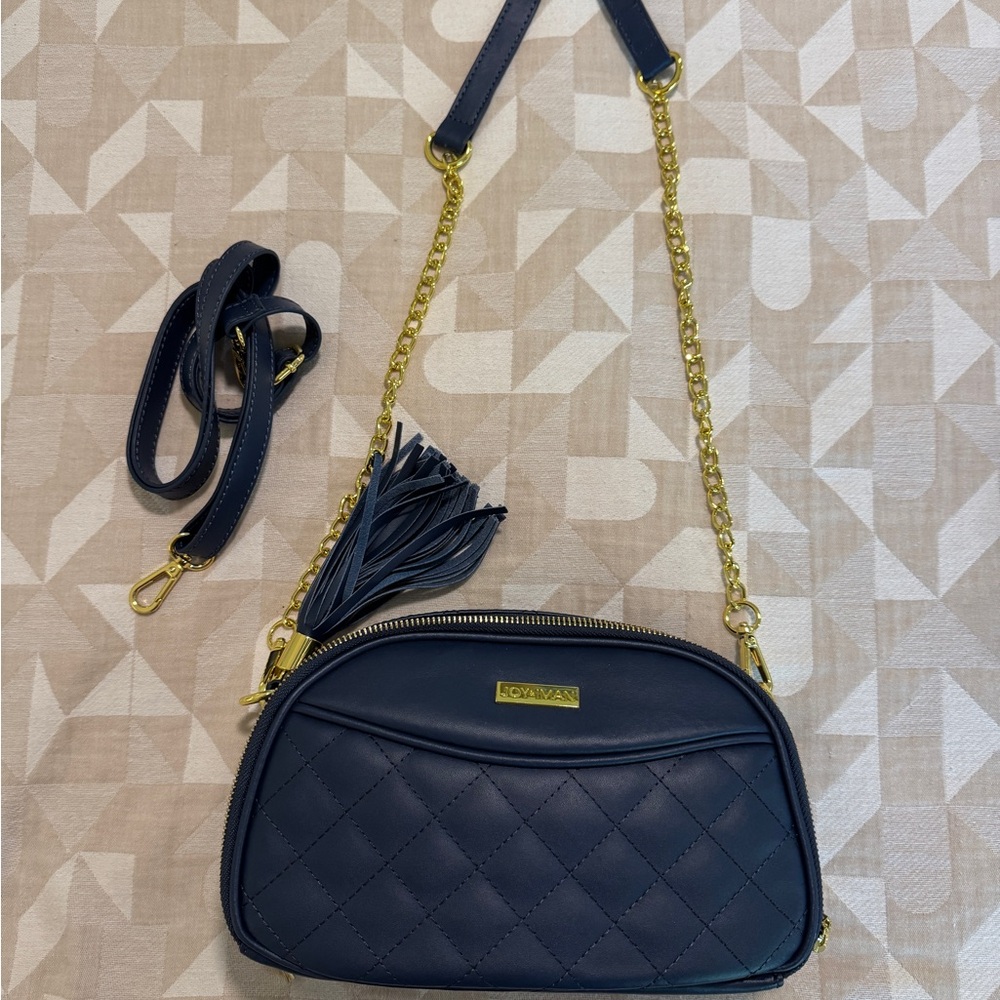 Joy & Iman Quilted Blue and Gold Crossbody Bag